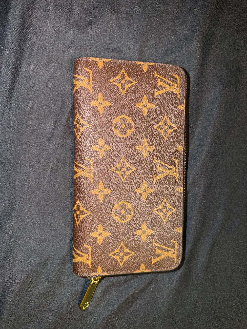 Louis Vuitton Brown Monogram Zip Wallet with Gold Hardware